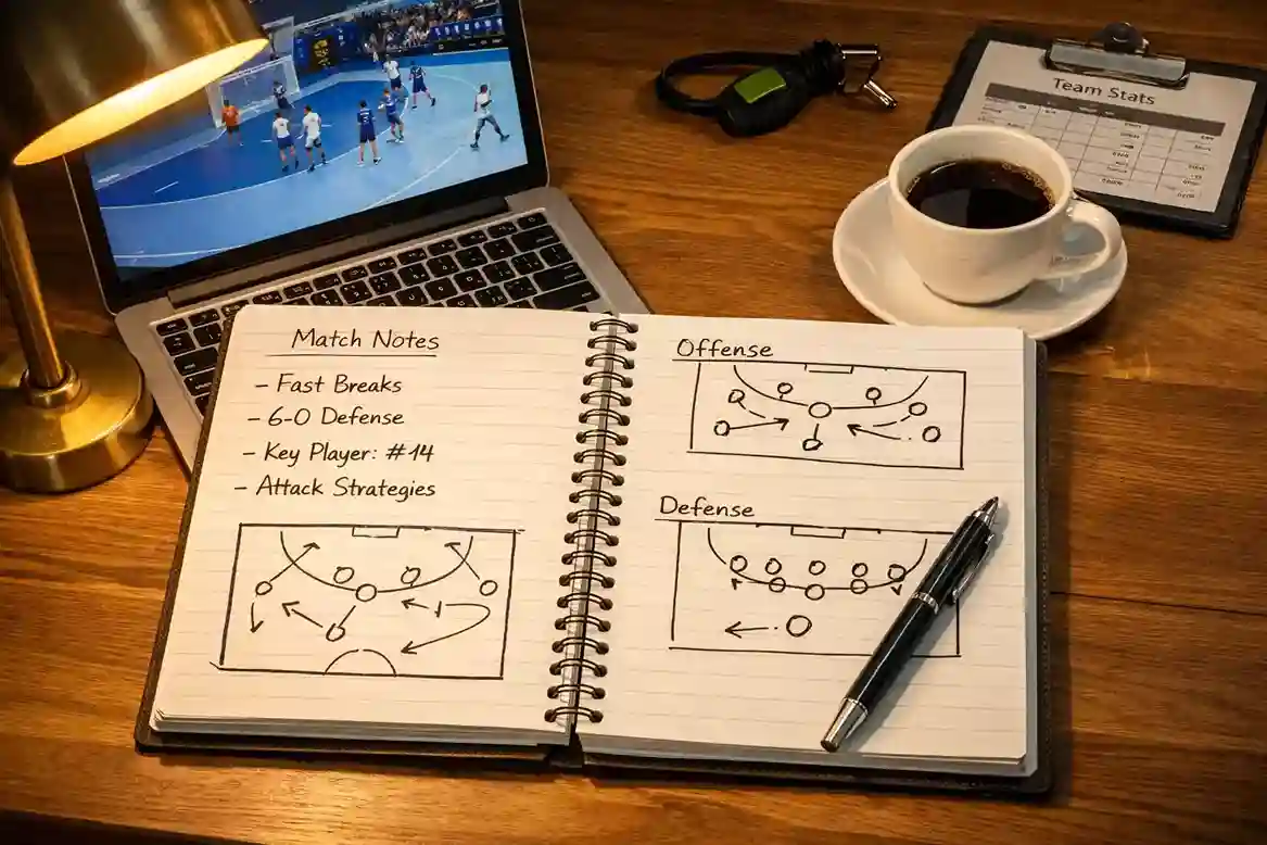 Carnet de notes avec analyse de match de handball