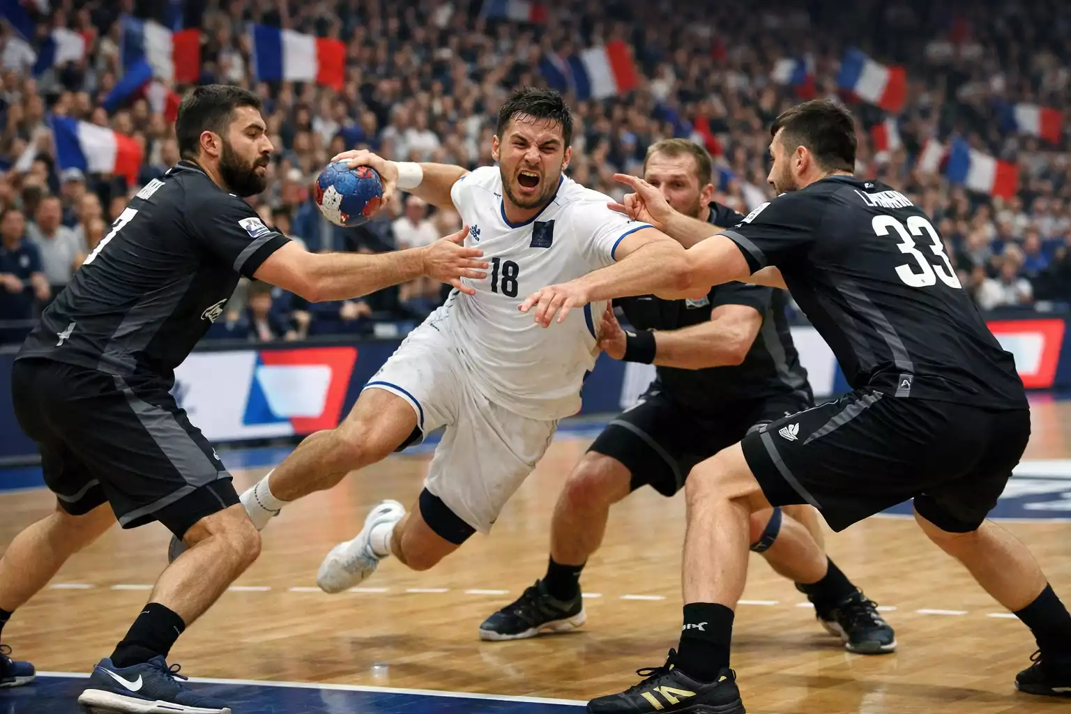 Arène de handball remplie de spectateurs lors d'un championnat