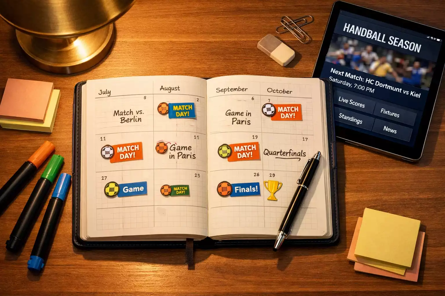 Planning de saison avec matchs de handball not&eacute;s