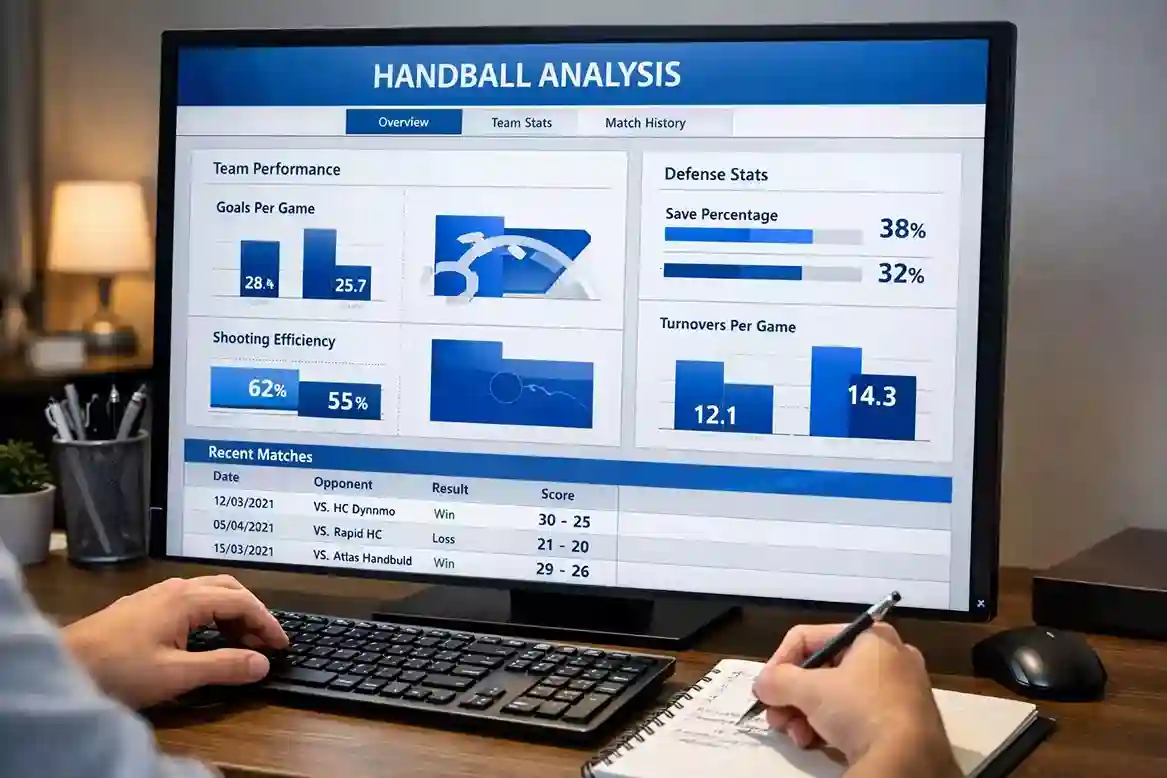&Eacute;cran d'ordinateur avec statistiques de match de handball