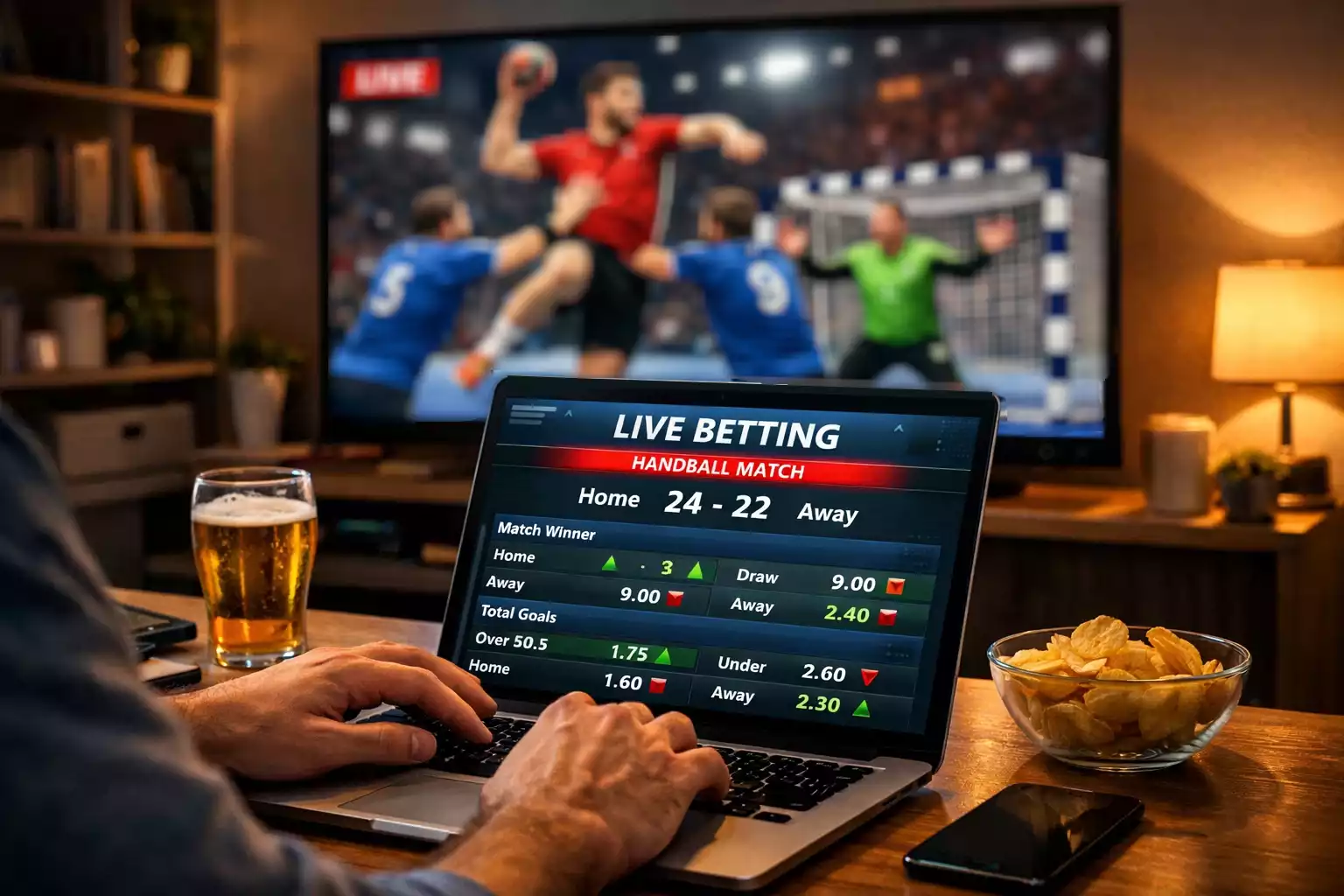Écran de paris en direct pendant un match de handball