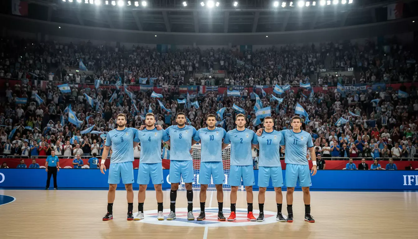 Équipe nationale de handball alignée avant un match du Championnat du Monde