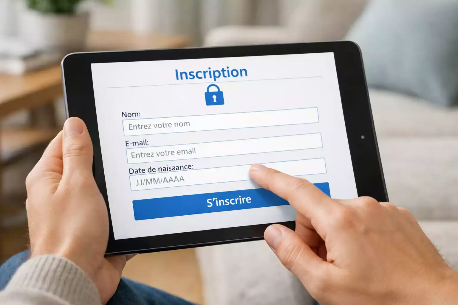 Formulaire d'inscription sur tablette pour site de paris