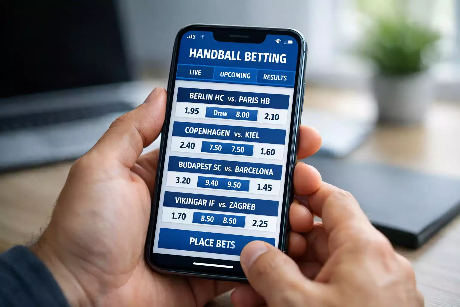 Smartphone affichant une application de paris sportifs handball